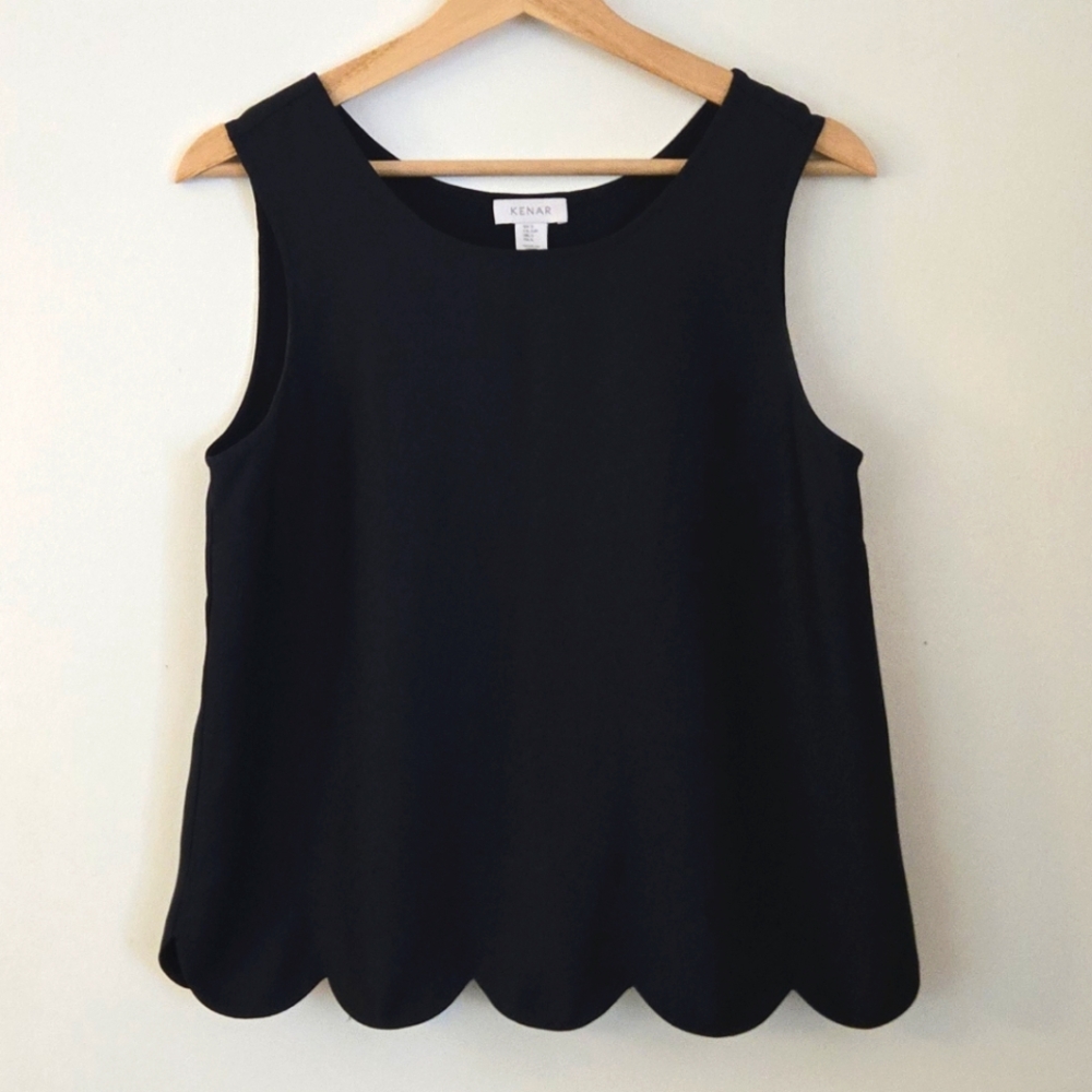 Kenar Boxy Navy Scallop Hem Sleeveless Top Size S